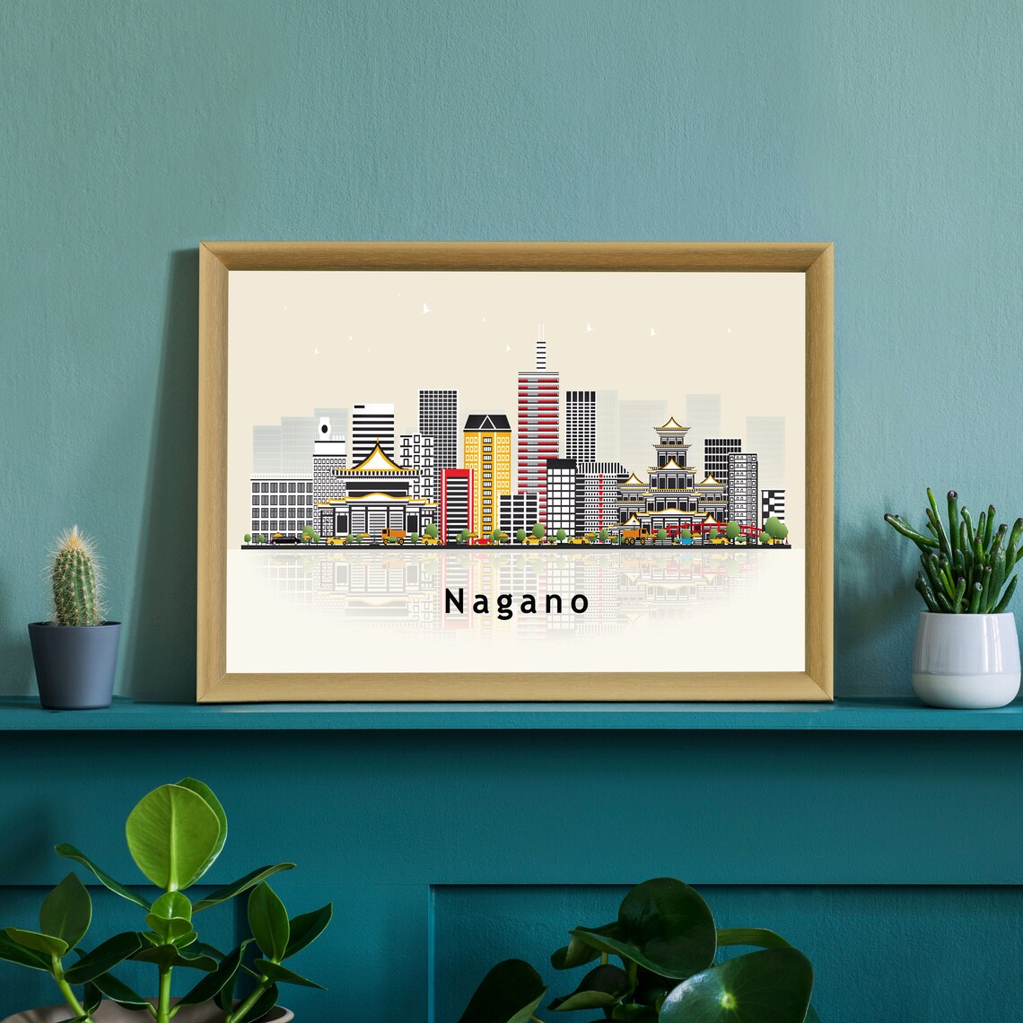Nagano Japan City Skyline Flat Vector Landmark Travel Poster - Image 3
