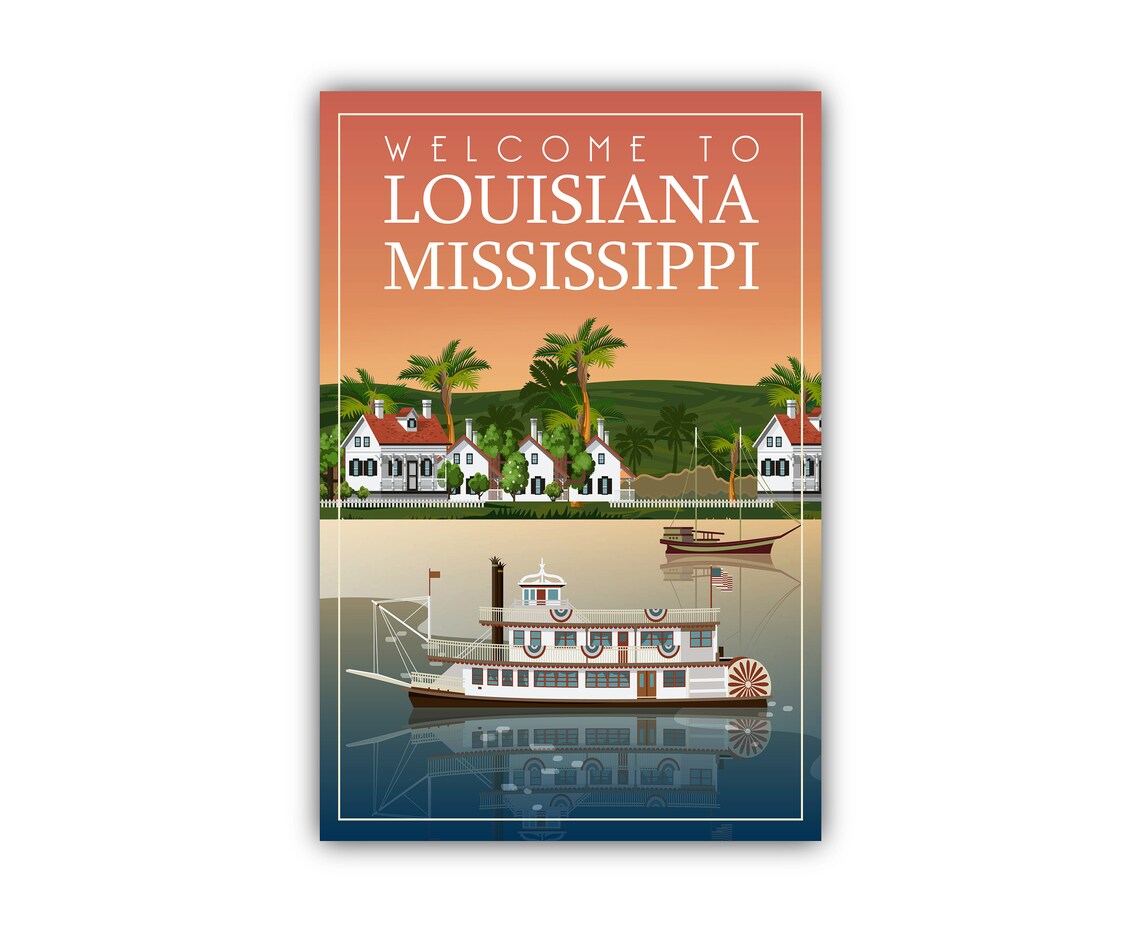 Louisiana Mississippi Vintage Riverboat Steamboat Travel Poster - Image 2