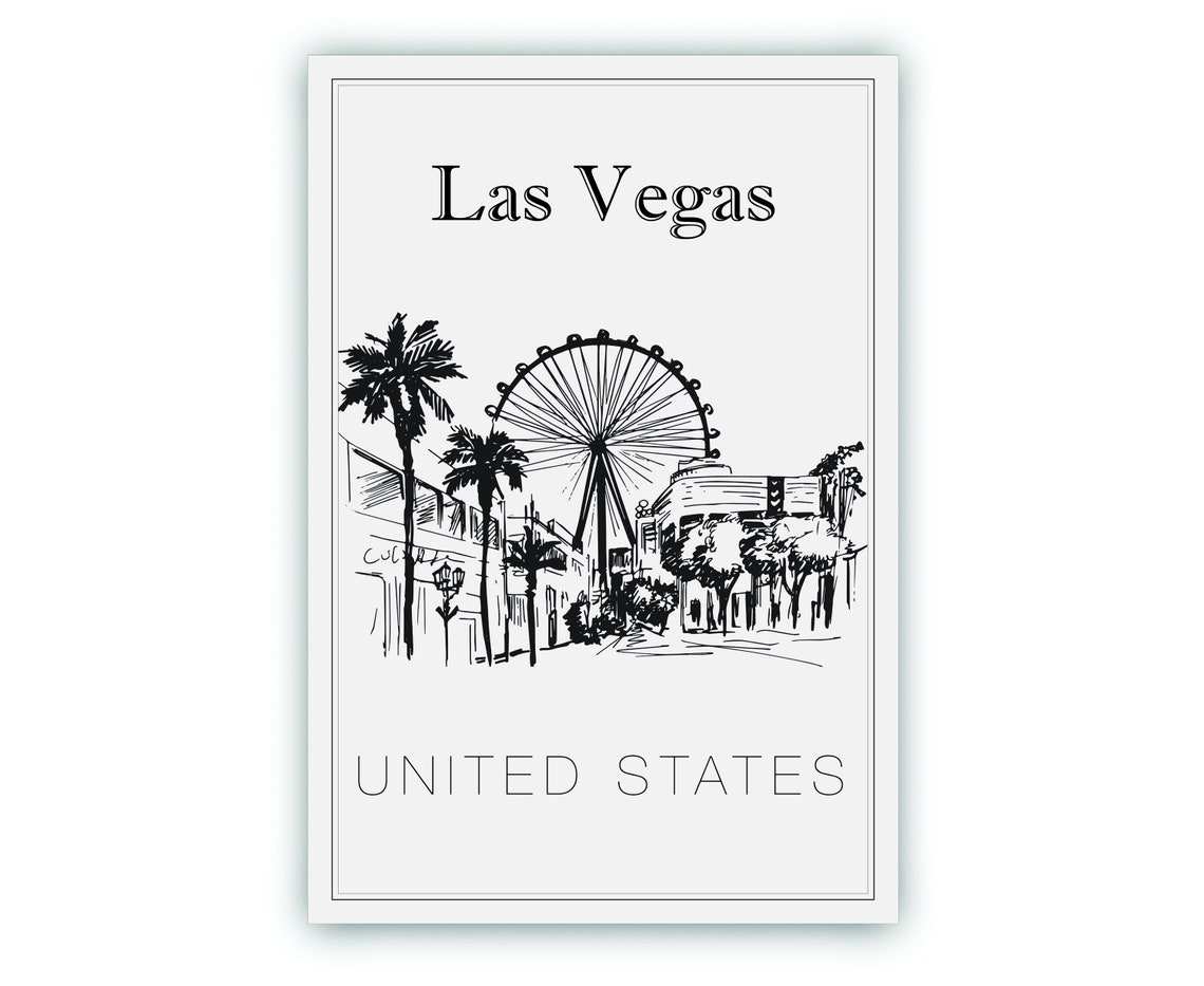 Las Vegas High Roller Ferris Wheel Palm Tree Sketch Travel Poster - Image 2