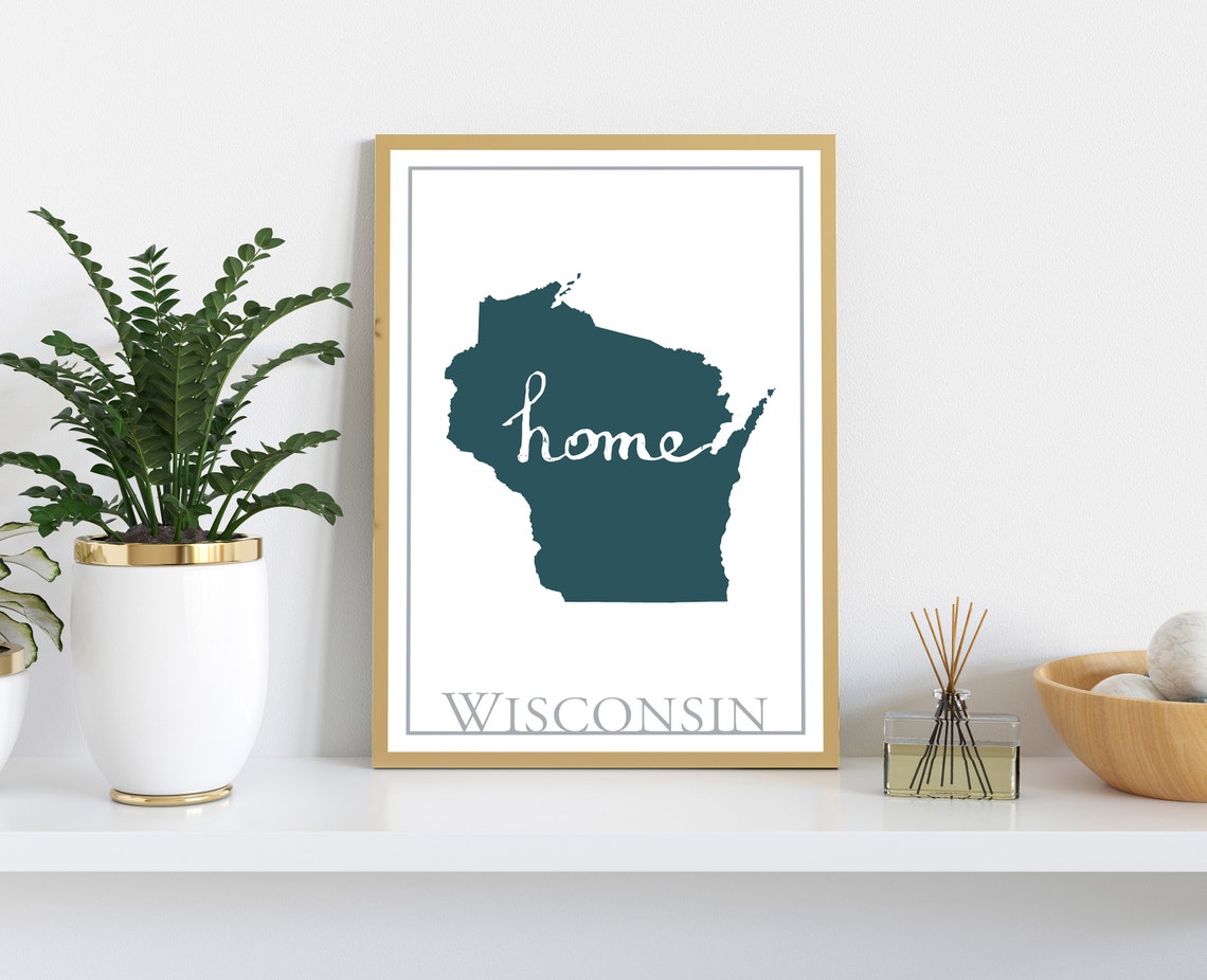 Wisconsin Modern Minimalist Teal Home Script Silhouette Wall Art - Image 2