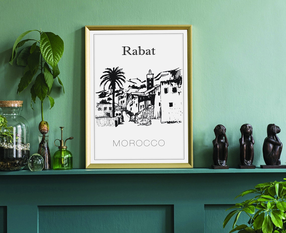 Rabat Morocco Old Town Palm Sketch Minimalist Line Art Travel Poster - Image 3