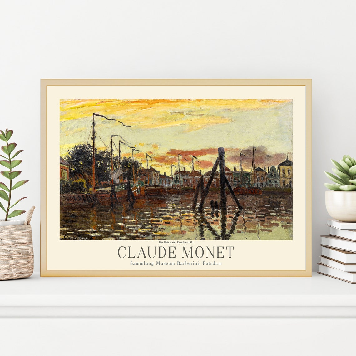 Claude Monet Zaandam Harbor Sunset Ship Masts Vintage Art Poster