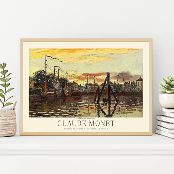 Claude Monet Zaandam Harbor Sunset Ship Masts Vintage Art Poster