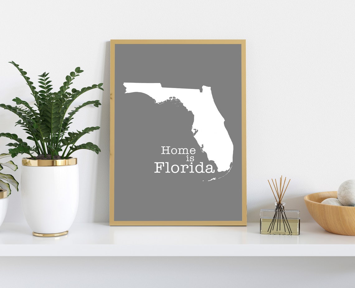 Florida Home Is Florida White Silhouette Gray Minimalist Map Wall Art - Image 2