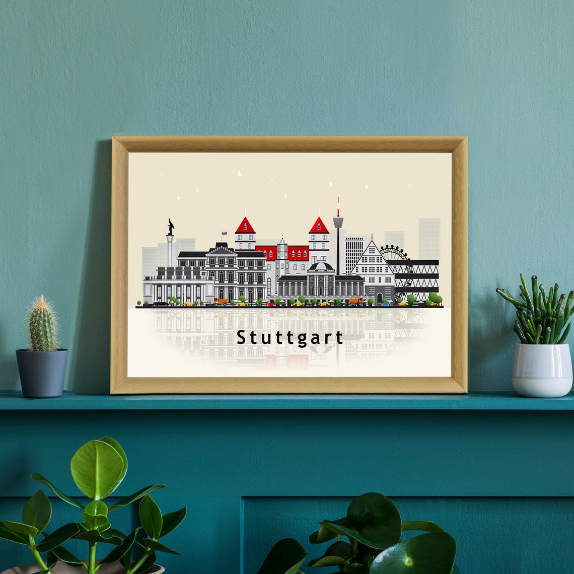 Stuttgart Germany TV Tower Flat Vector Skyline Cityscape Travel Poster - Image 2