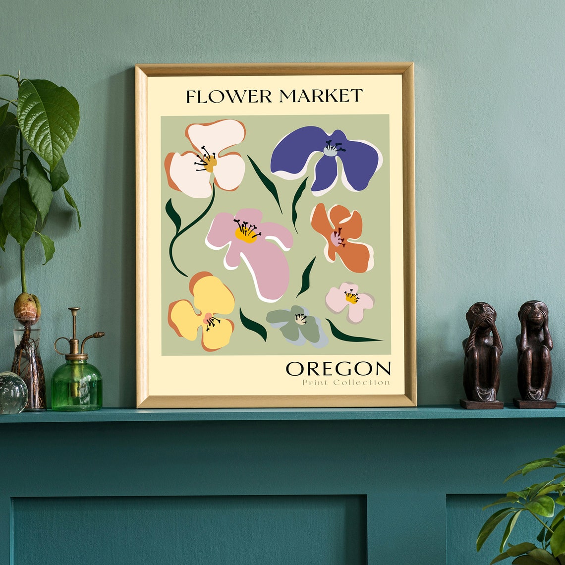 Oregon Flower Market Pastel Bloom Garden Modern Botanical Art Poster - Image 2