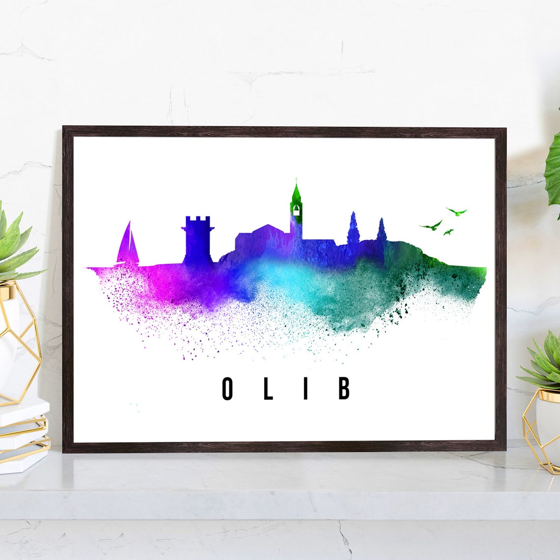 Olib Croatia Watercolor Island Silhouette Sailboat Travel Poster
