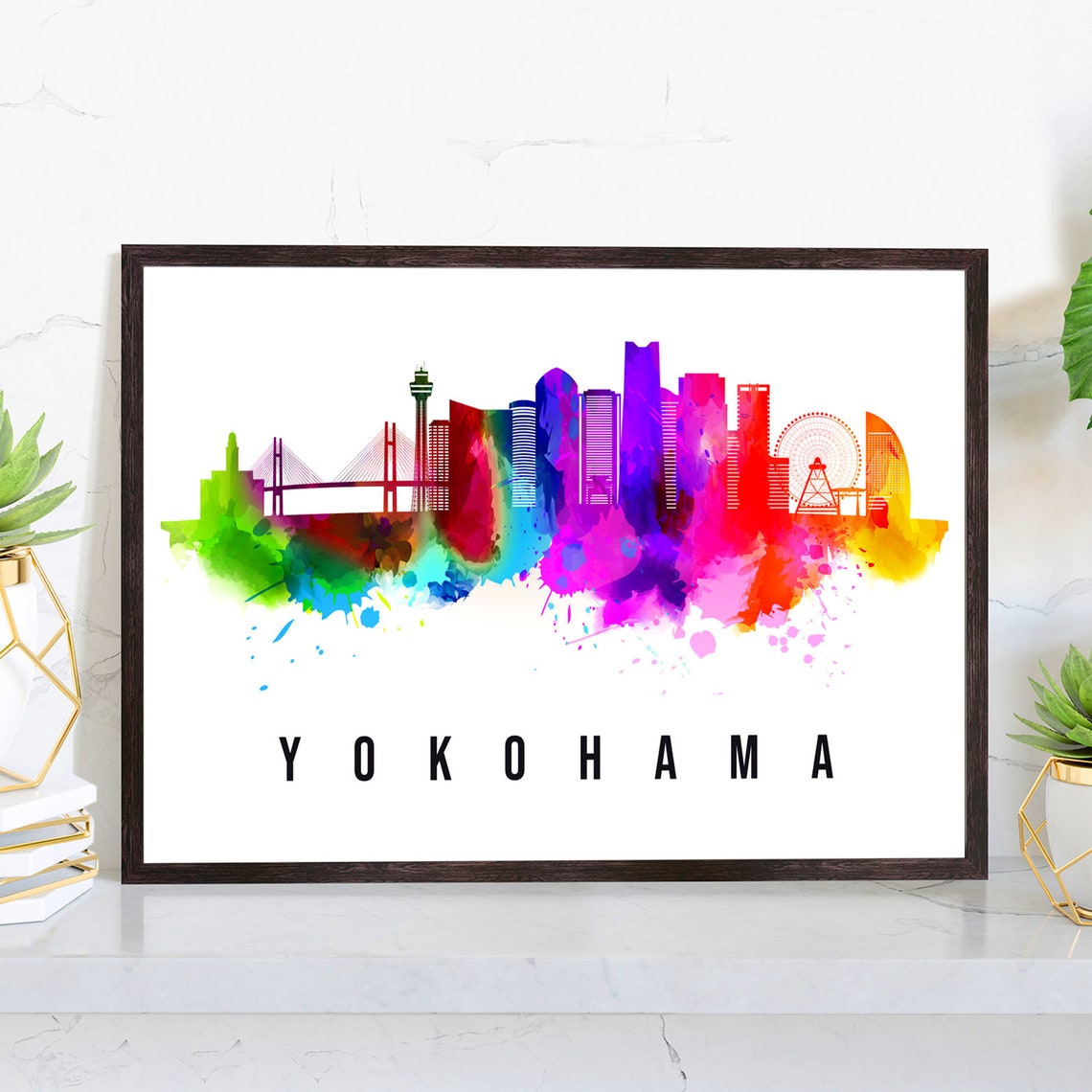 Yokohama Japan Poster Skyline Poster Cityscape Poster Japan Landmark City Illustration Poster Home Wall Art Office Wall Art Japan