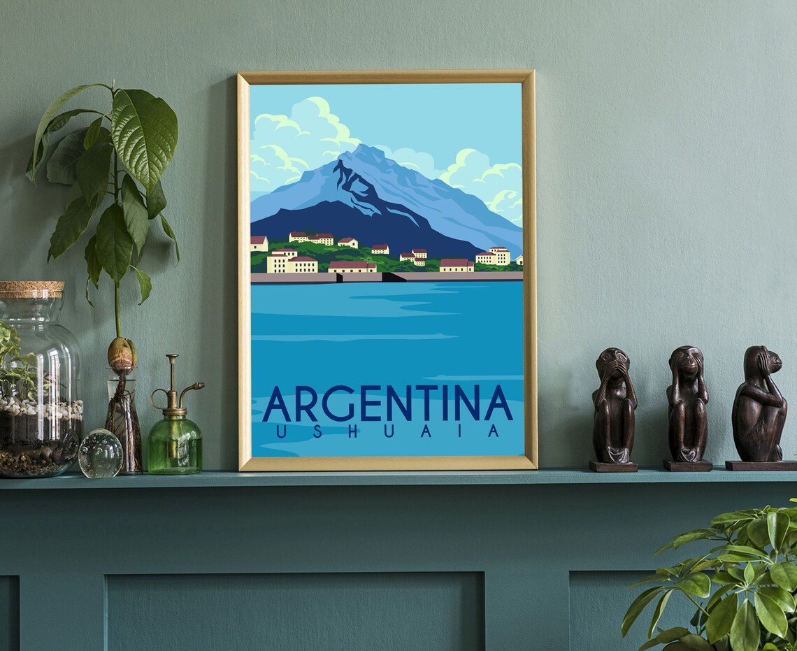 Ushuaia Argentina Harbor Town Mountain Base Retro Travel Poster Print - Image 3