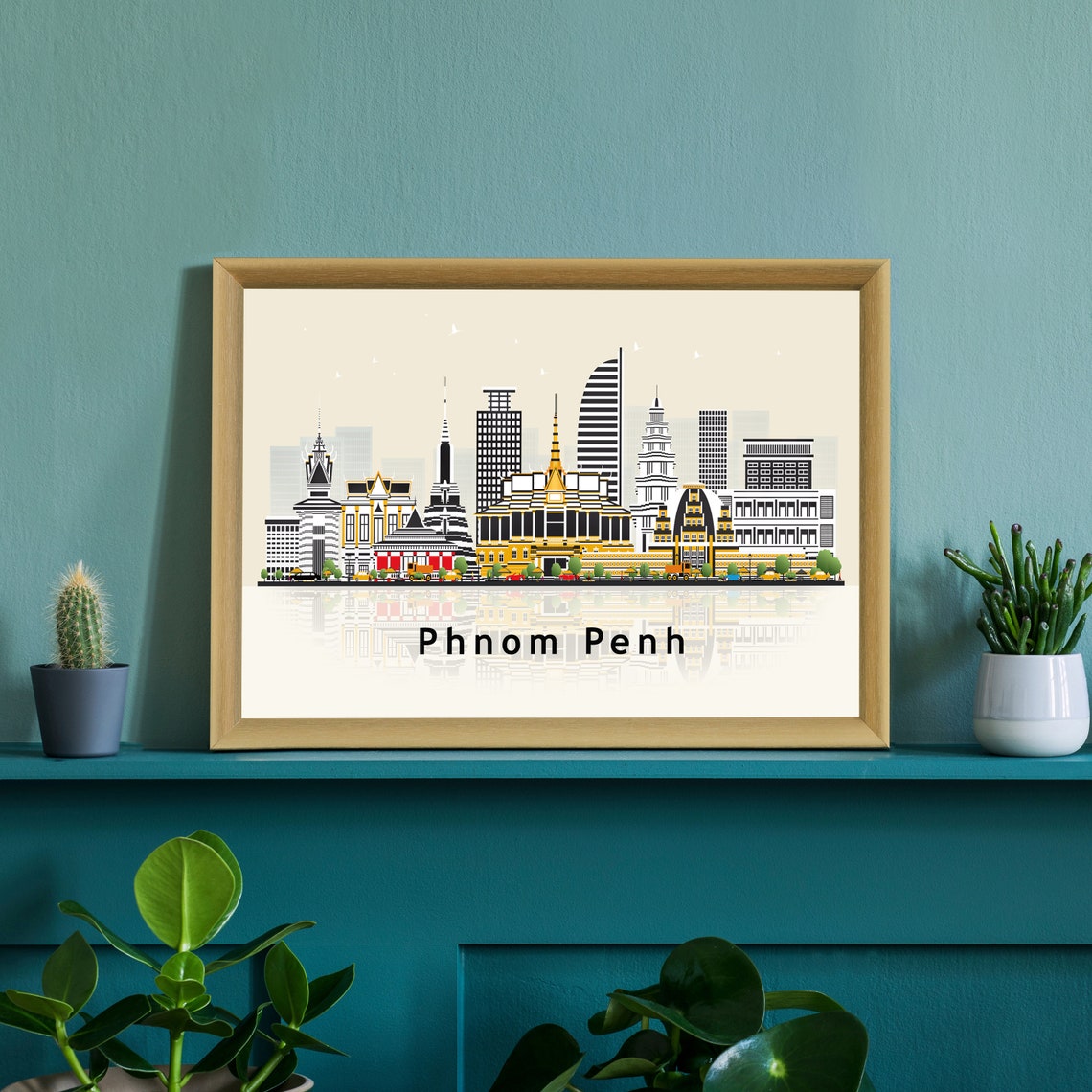 Phnom Penh Cambodia Golden Palace Skyline Illustration Travel Poster - Image 3
