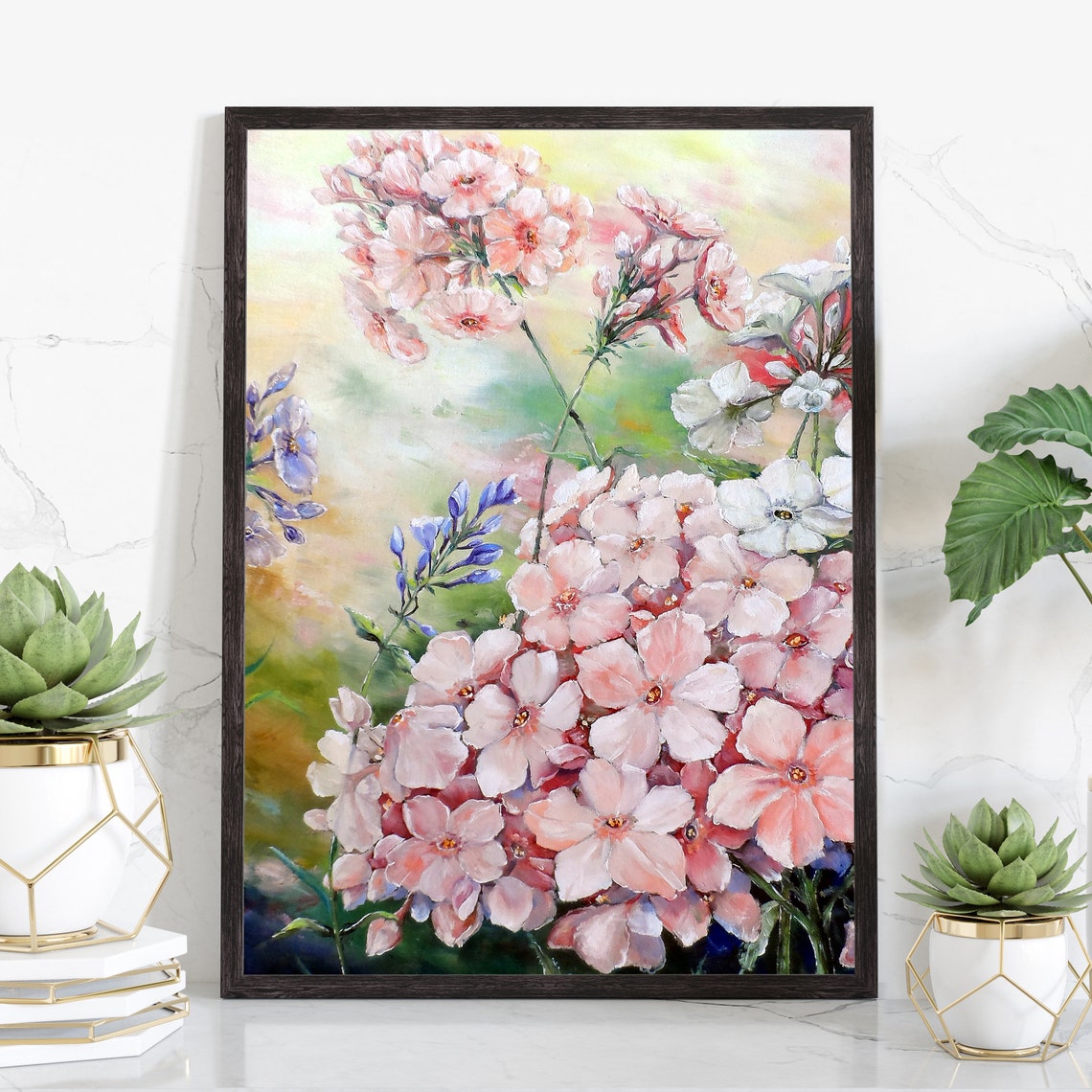Delicate Pink Phlox Blossoms Soft Watercolor Floral Art Poster