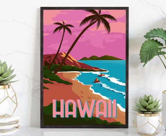 Hawaii Travel Poster Hawaii Poster Wall Art Hawaii Cityscape And Landmark Poster Home Wall Art Office Wall Decorations Idea