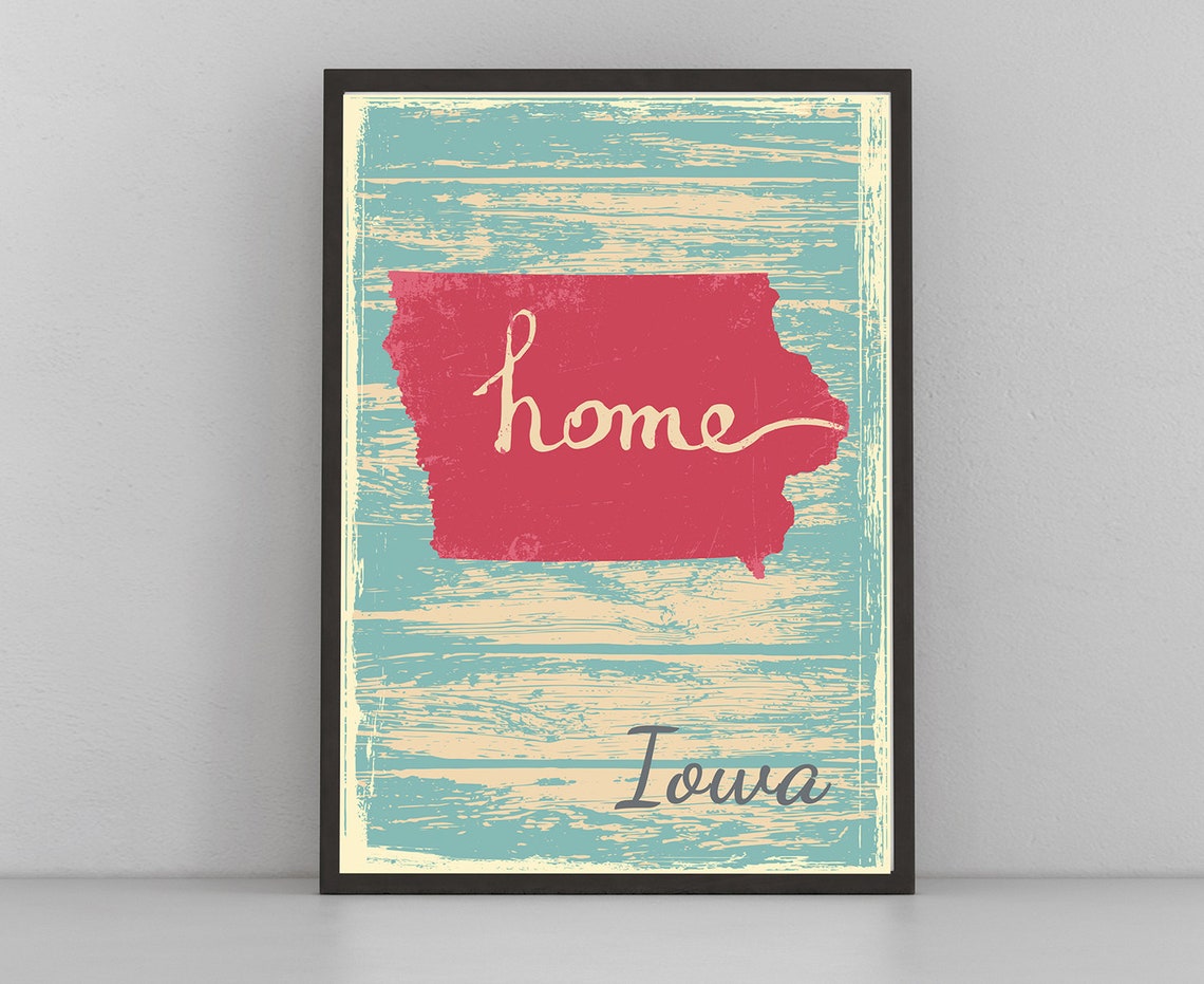 Iowa Retro Red Barn Windmill Cornfield Sunset Vintage Travel Poster