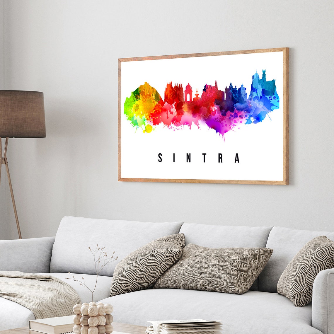 Sintra Portugal Rainbow Watercolor Skyline Castle Hills Poster - Image 3