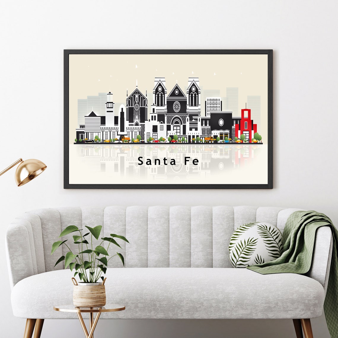Santa Fe New Mexico Cathedral Rose Window Skyline Illustration Poster - Image 3