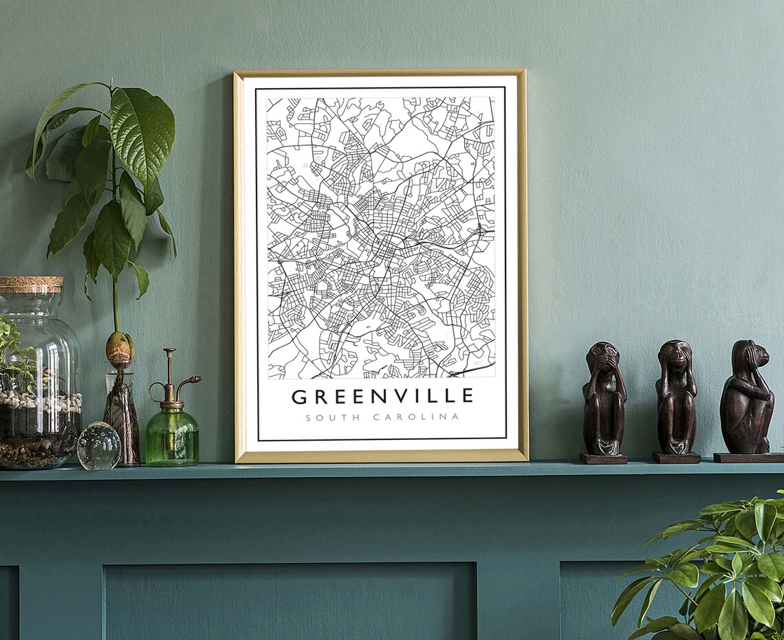 Greenville South Carolina Minimal Black White Street Map Travel Poster - Image 3