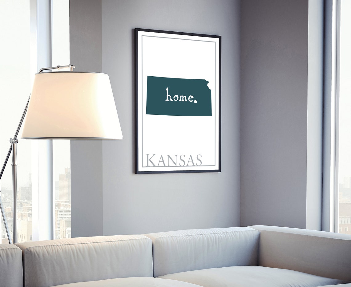 Kansas Modern Home State Silhouette Teal Map Wall Art Print Poster - Image 4
