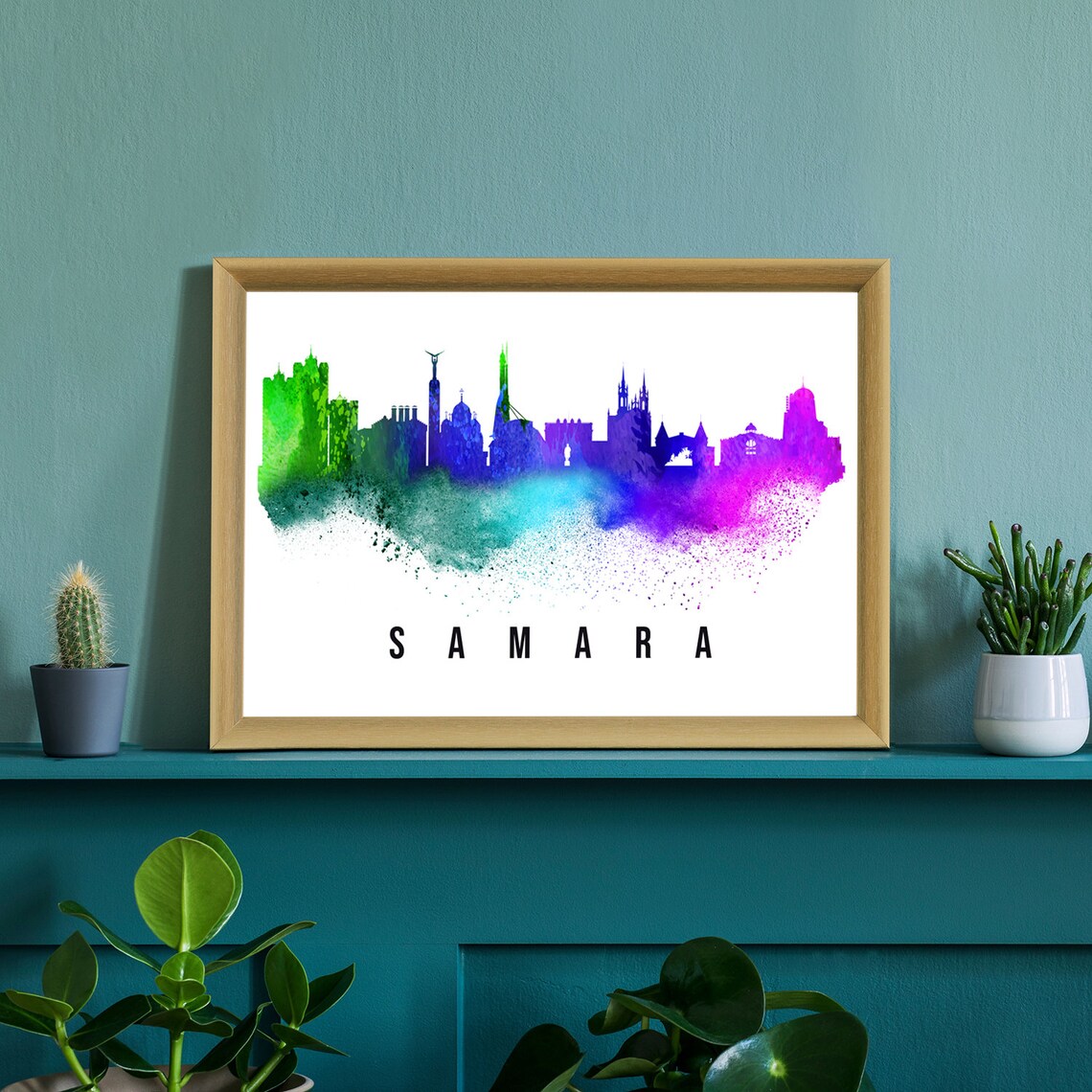 Samara Russia Watercolor Silhouette Skyline Church Domes Poster - Image 2