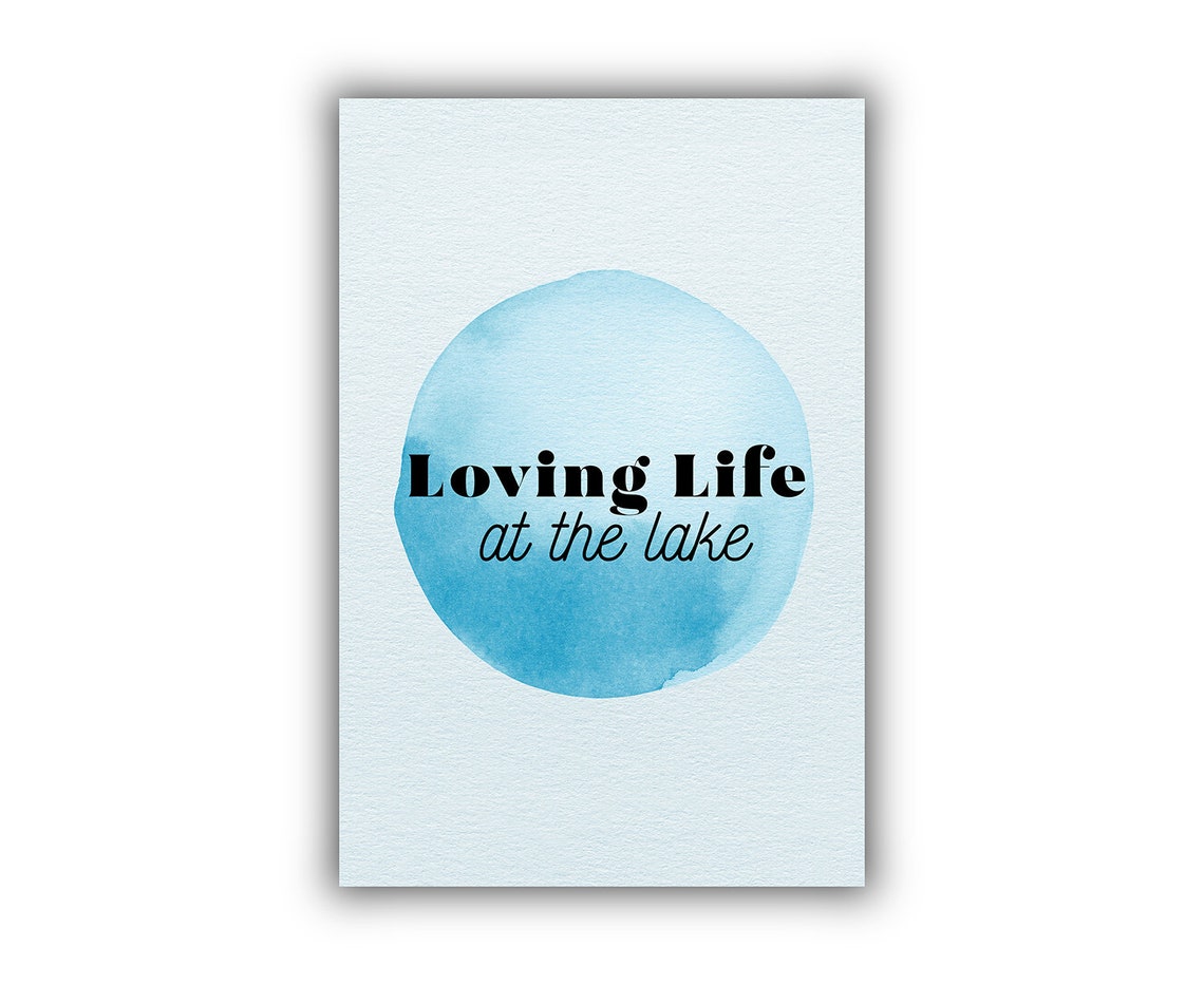 Loving Life at the Lake Blue Watercolor Circle Quote Wall Art - Image 2