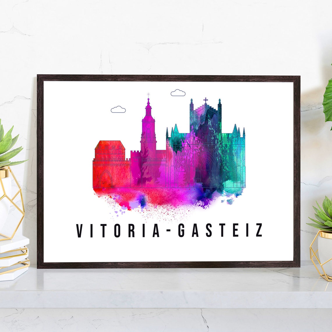 Vitoria-Gasteiz Spain Watercolor Skyline Silhouette Art Poster