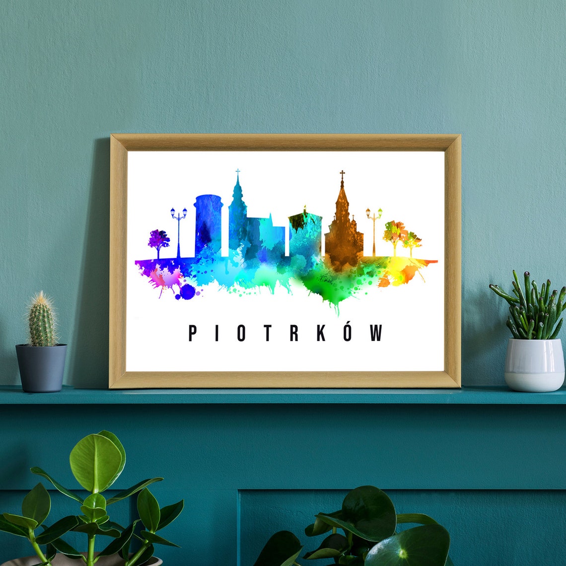 Piotrkow Trybunalski Poland Town Watercolor Skyline Landmark Poster - Image 2
