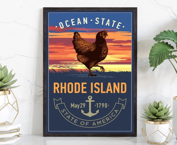 United States Poster Rhode Island State Poster Print Rhode Island State Emblem Poster Retro Travel State Poster Home Office Wall Art