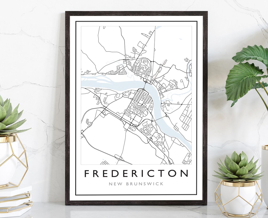 Fredericton New Brunswick Minimal Street Map Black White Travel Poster