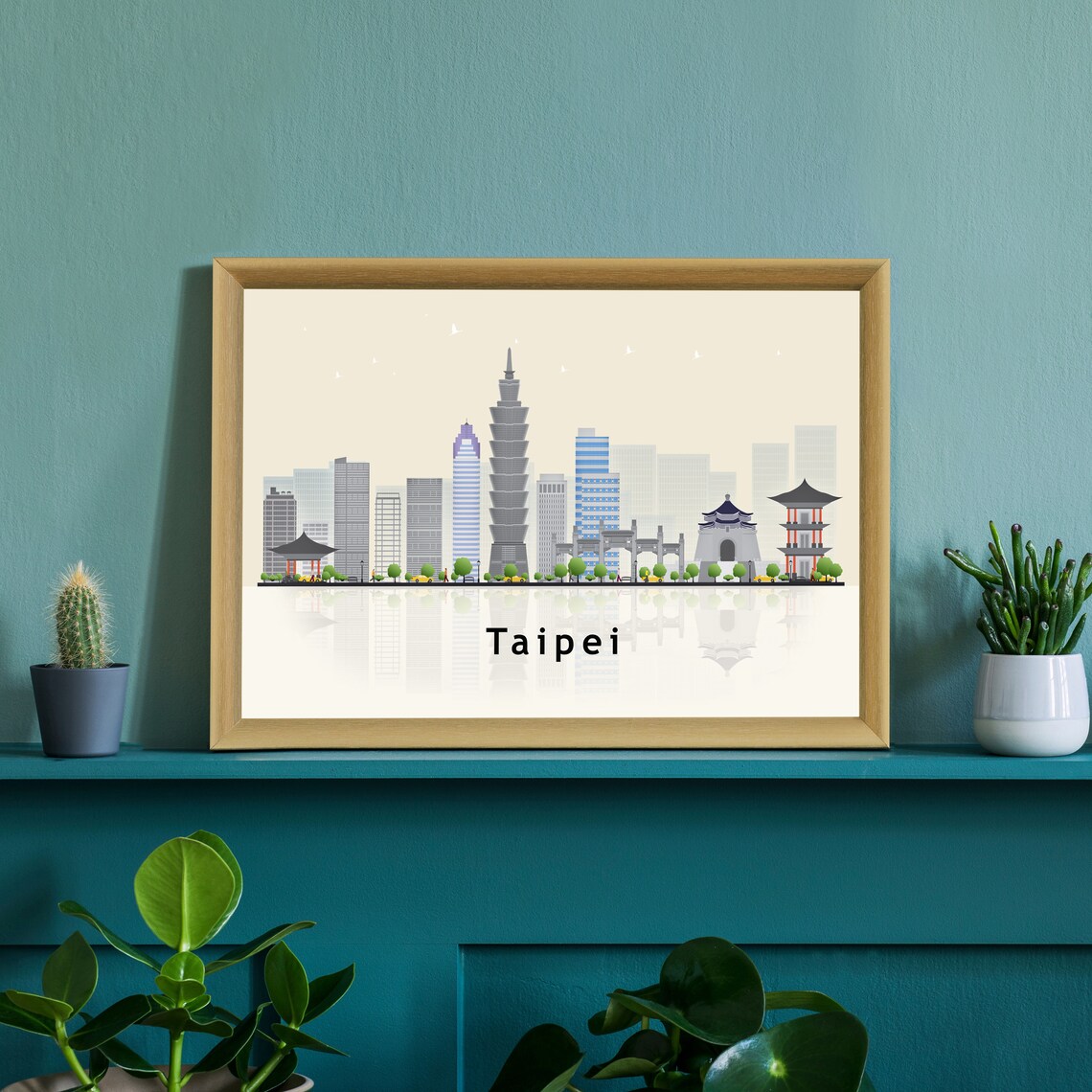 Taipei Taiwan Skyline Illustration Taipei 101 Cityscape Travel Poster - Image 3