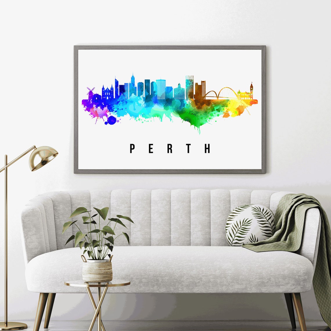 Perth Rainbow Watercolor Skyline Bridge City Art Travel Poster - Image 4