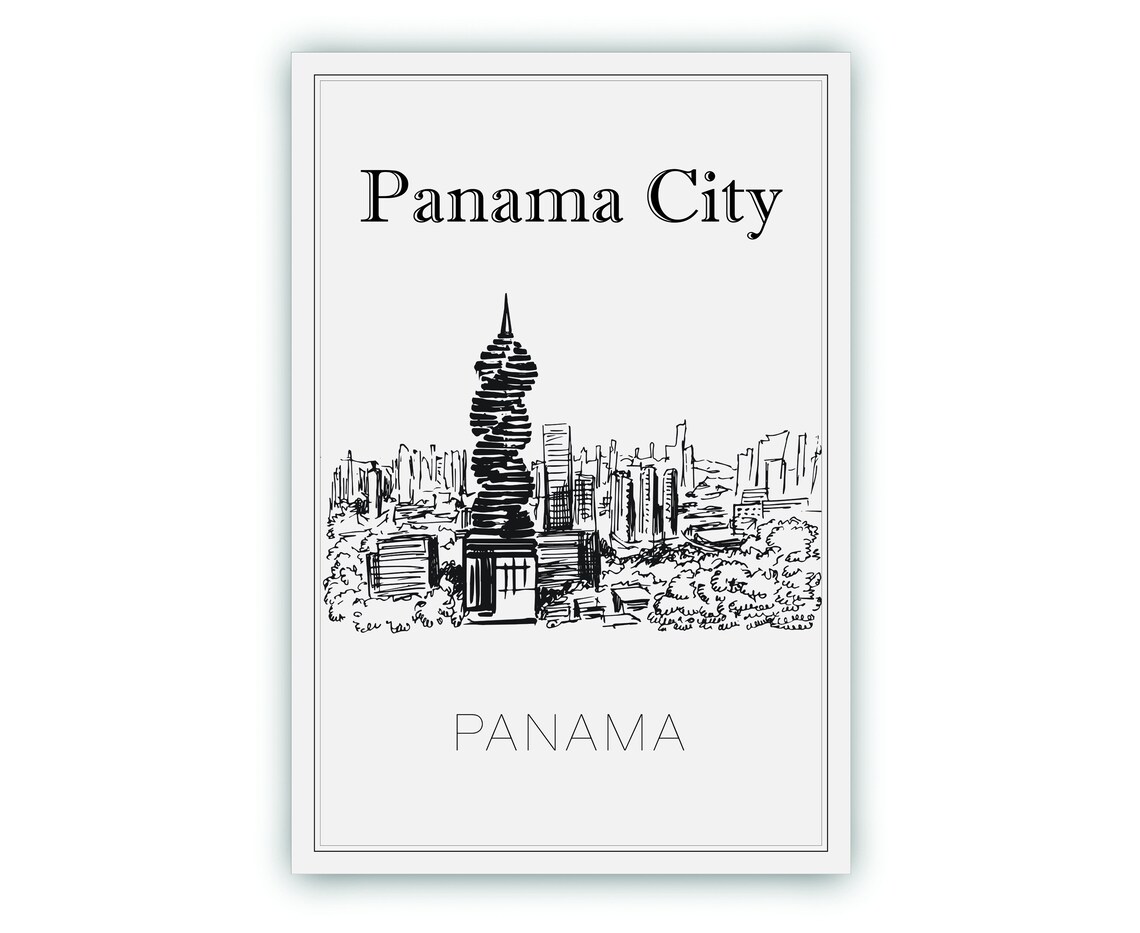 Panama City Panama Hand Drawn Ink Skyline Tower City Art Poster - Image 2