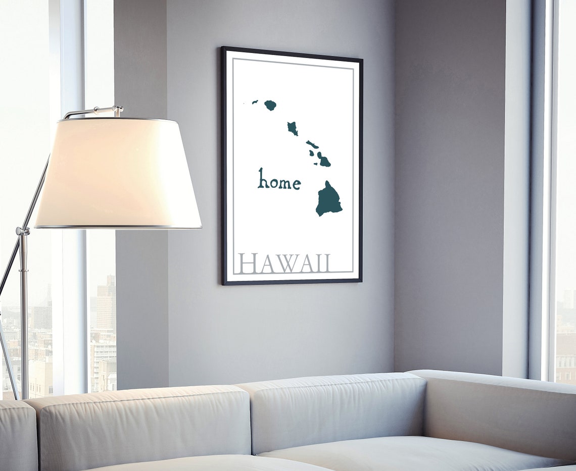Hawaii Modern Home State Silhouette Teal Map Wall Art Print Poster - Image 4