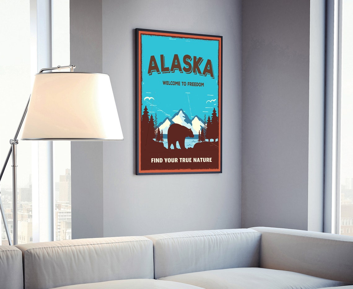 Alaska Bear Wilderness Mountains Retro Freedom Travel Poster - Image 4