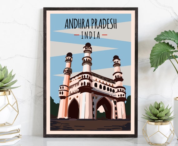 Retro Style Travel Poster Andhra Pradesh India Poster Print Taj Mahal Retro Poster India Rustic Poster Print Housewarming Gift