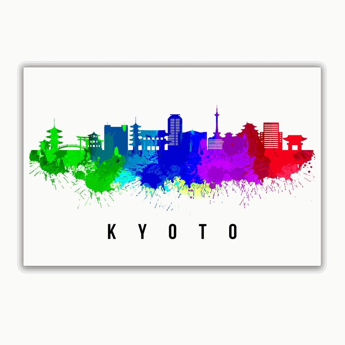 Kyoto Japan Temples Pagoda Rainbow Watercolor Skyline Travel Poster - Image 2