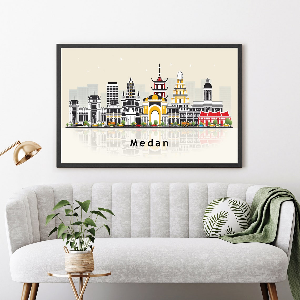 Medan Indonesia City Skyline Flat Vector Landmark Travel Poster