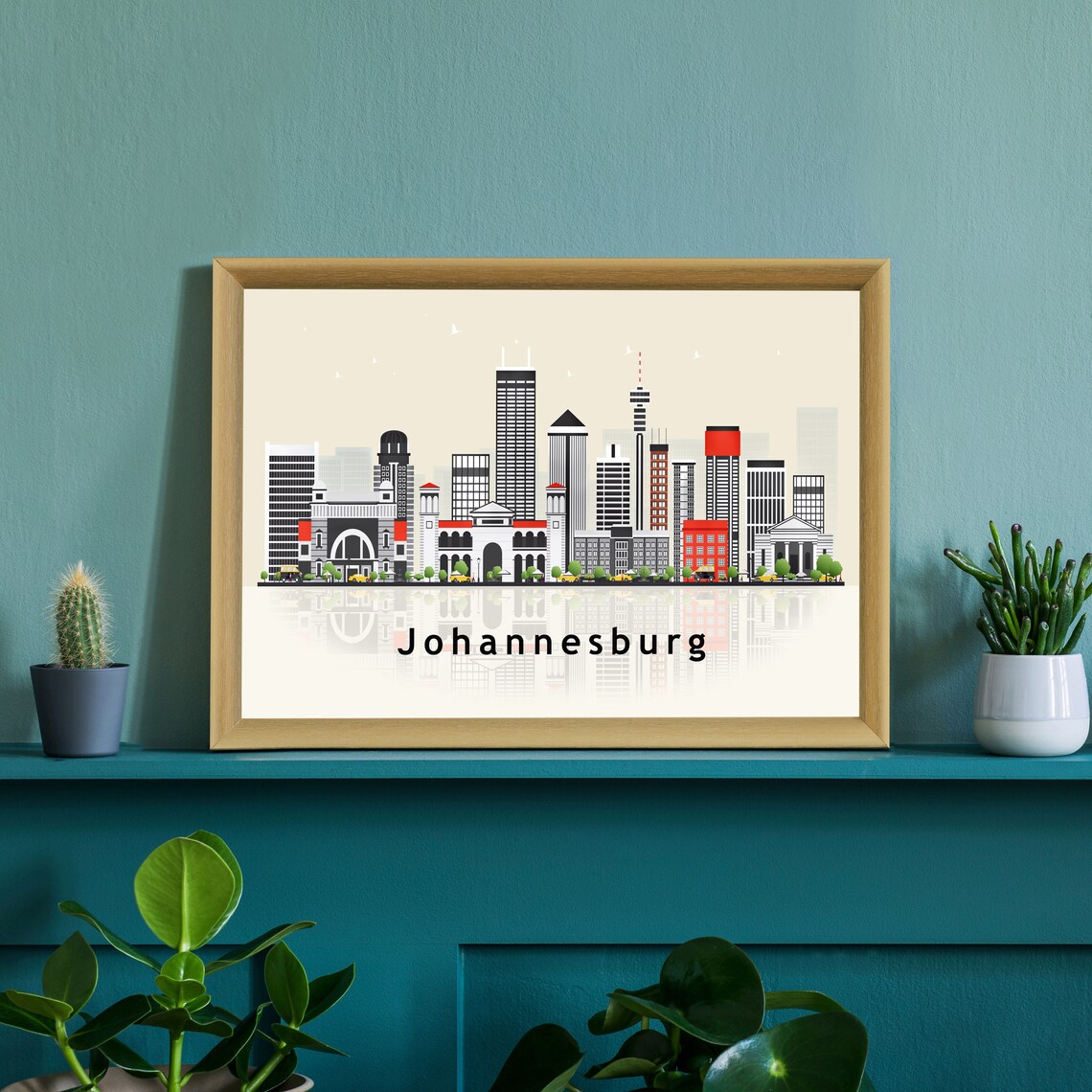 Johannesburg South Africa City Skyline Flat Vector Travel Poster - Image 2