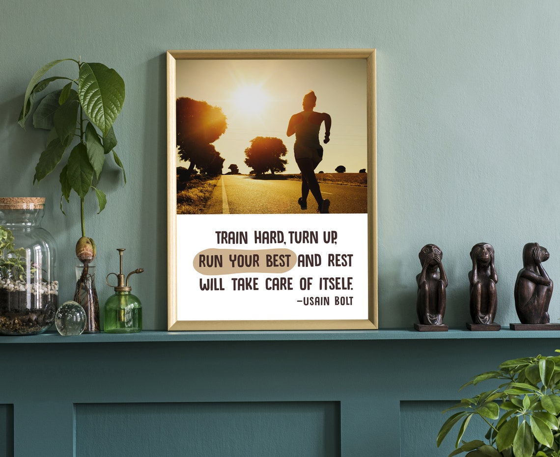 Usain Bolt Train Hard Sunrise Runner Motivational Fitness Quote Poster - Image 3
