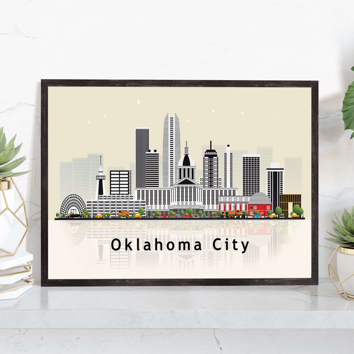 Oklahoma City Devon Tower Skyline Flat Illustration Travel Poster