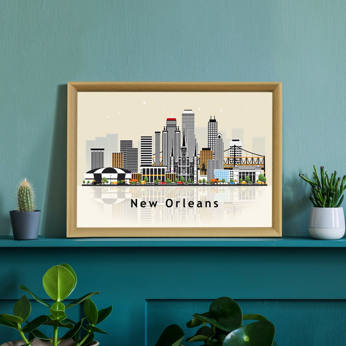 New Orleans Louisiana Skyline Illustration Superdome Cathedral Poster - Image 2