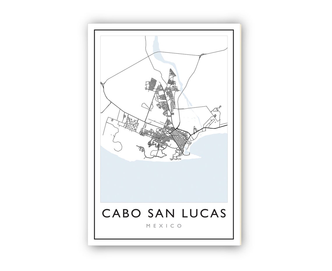 Cabo San Lucas Mexico Minimalist Black White Road Map Print Poster - Image 2