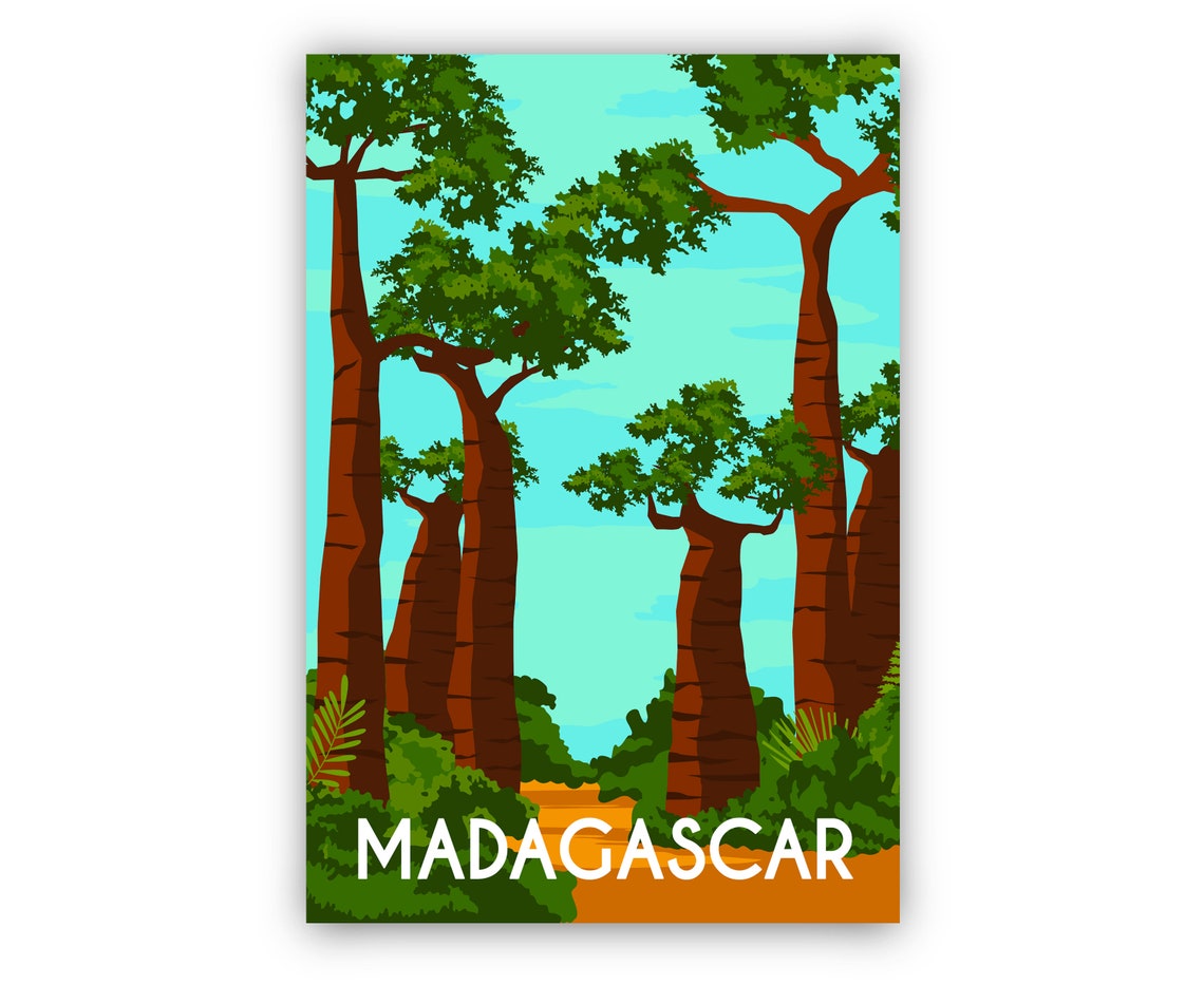 Madagascar Baobab Trees Avenue Turquoise Sky Tropical Travel Poster - Image 2