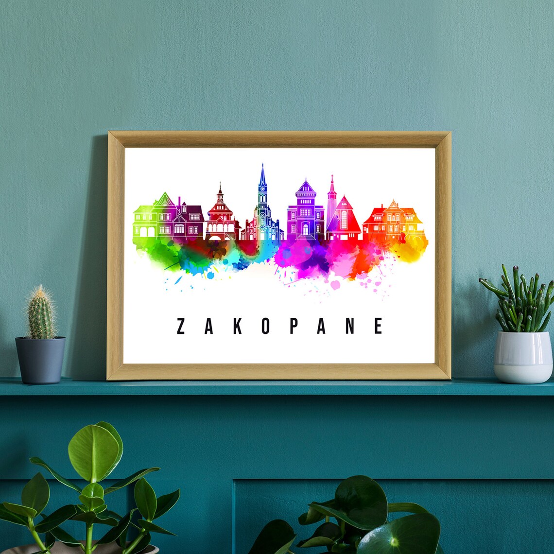 Zakopane Poland Rainbow Watercolor City Skyline Travel Poster - Image 2