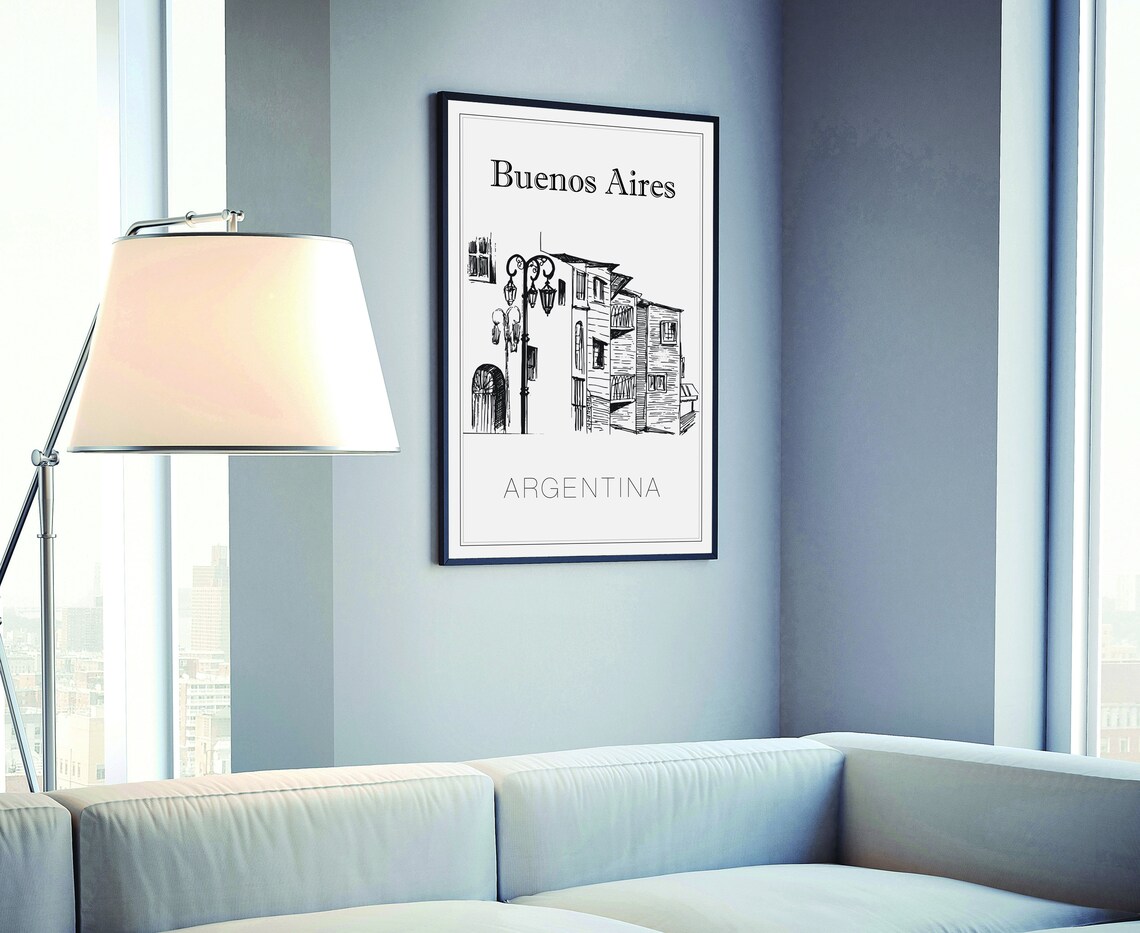 Buenos Aires Argentina Old Street Lamps Historic Homes Sketch Poster - Image 4