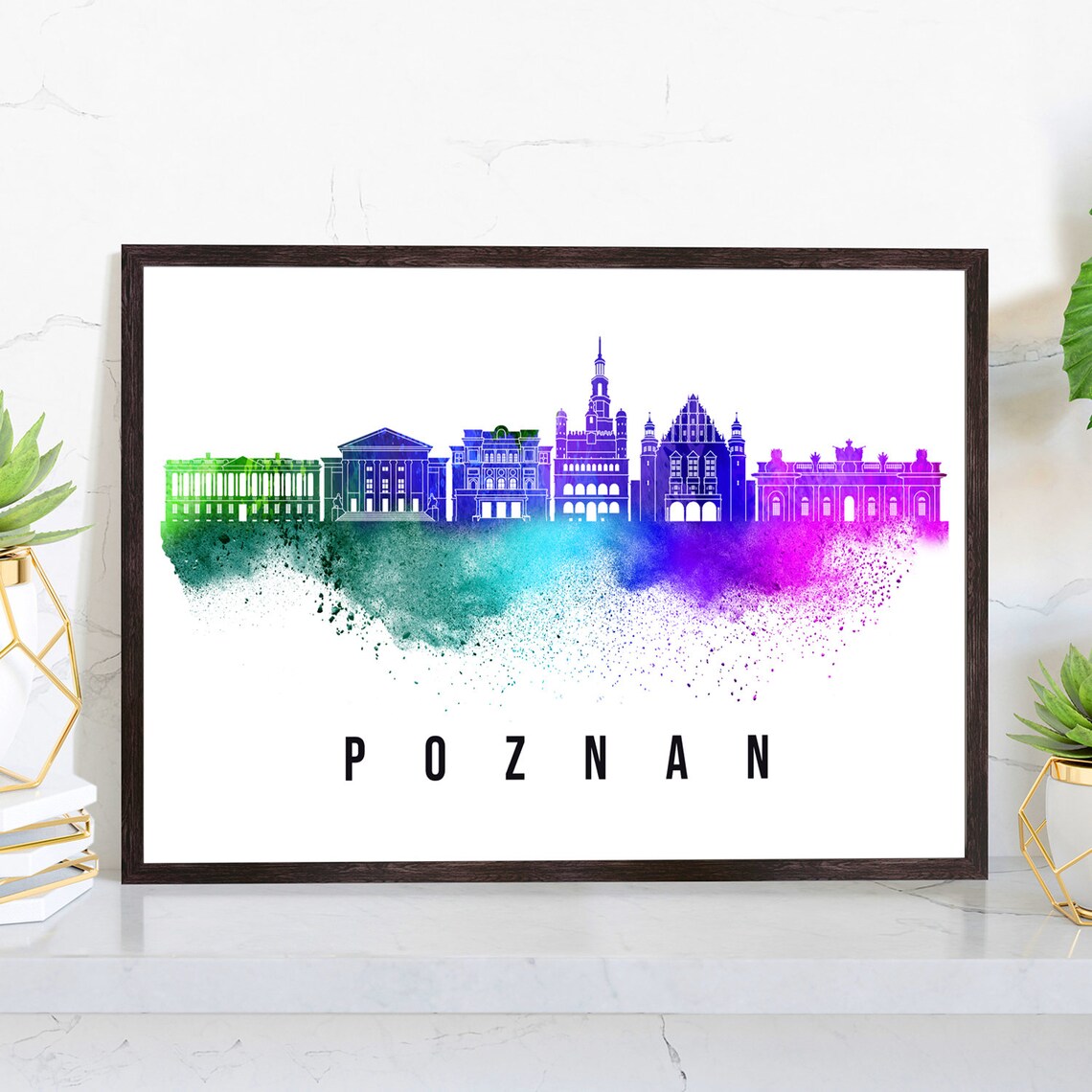 Poznan Poland Renaissance Town Hall Watercolor Skyline Poster