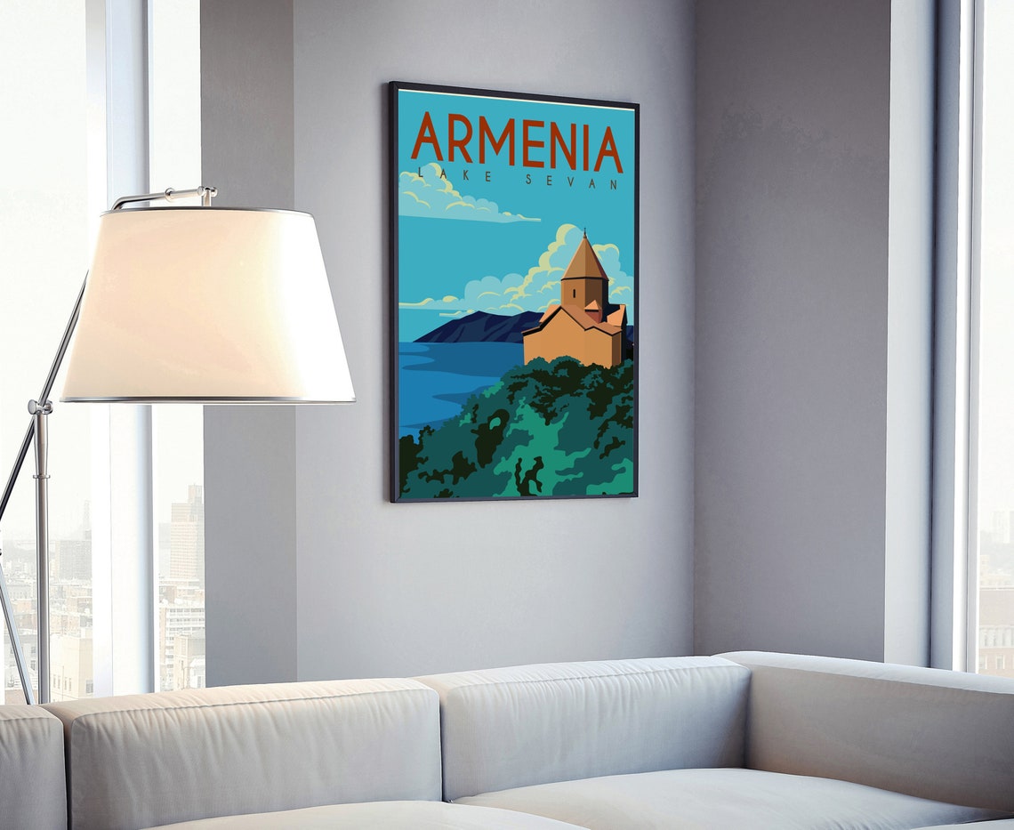 Armenia Lake Sevan Sevanavank Monastery Retro Travel Wall Poster - Image 4