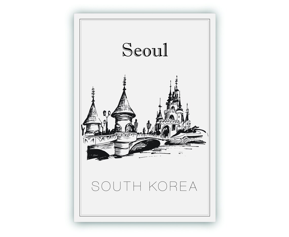 Hand Drawn Poster South Korea Travel Poster Seoul Poster Wall Art Seoul Cityscape And Landmark Map City Map Poster For Home Office - Image 2