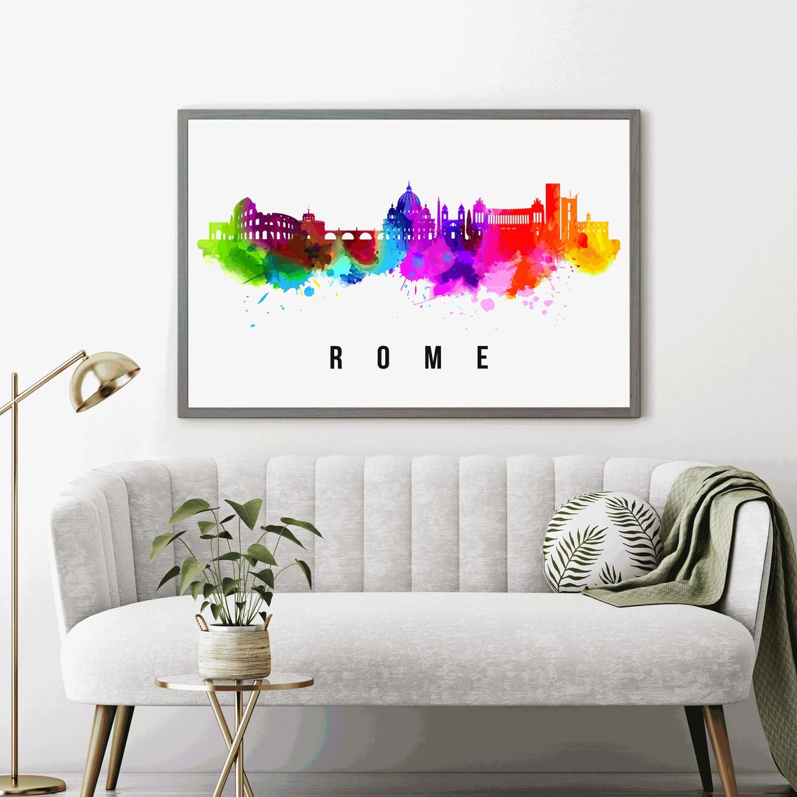 Rome Italy Rainbow Watercolor Colosseum Skyline Silhouette Art Poster - Image 4