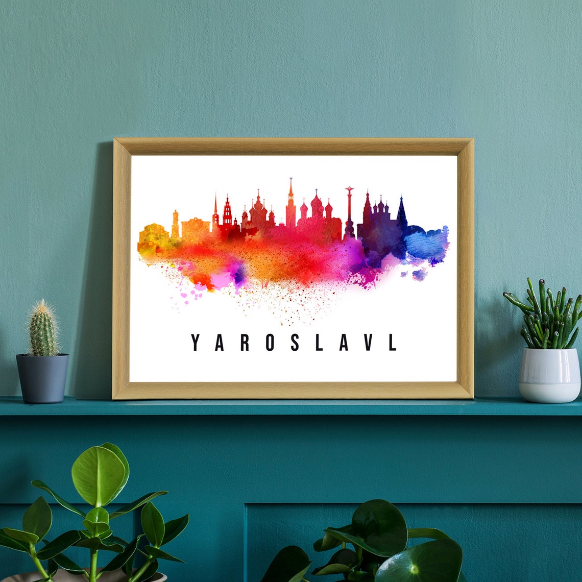 Yaroslavl Russia Watercolor Rainbow Skyline Cathedral Domes Art Poster - Image 2