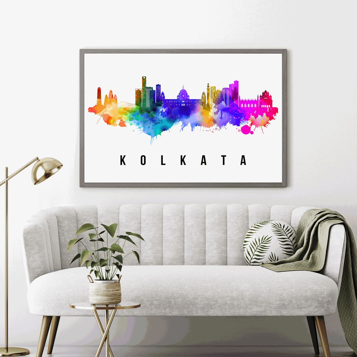 Kolkata India Victoria Memorial Rainbow Watercolor Skyline Poster - Image 4
