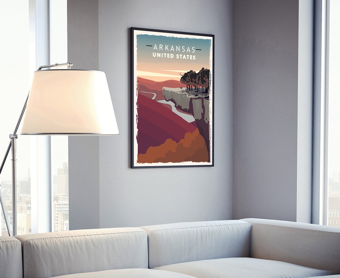 Arkansas Retro Travel Poster Sunset Canyon Bluff Scenic Wall Art - Image 4